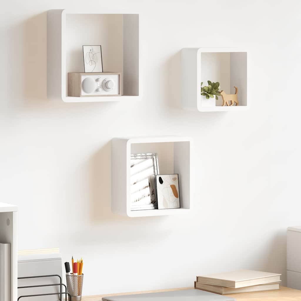 vidaXL Wall Cube Shelf | Set of 3 | White | MDF | Small, Medium, Large 1