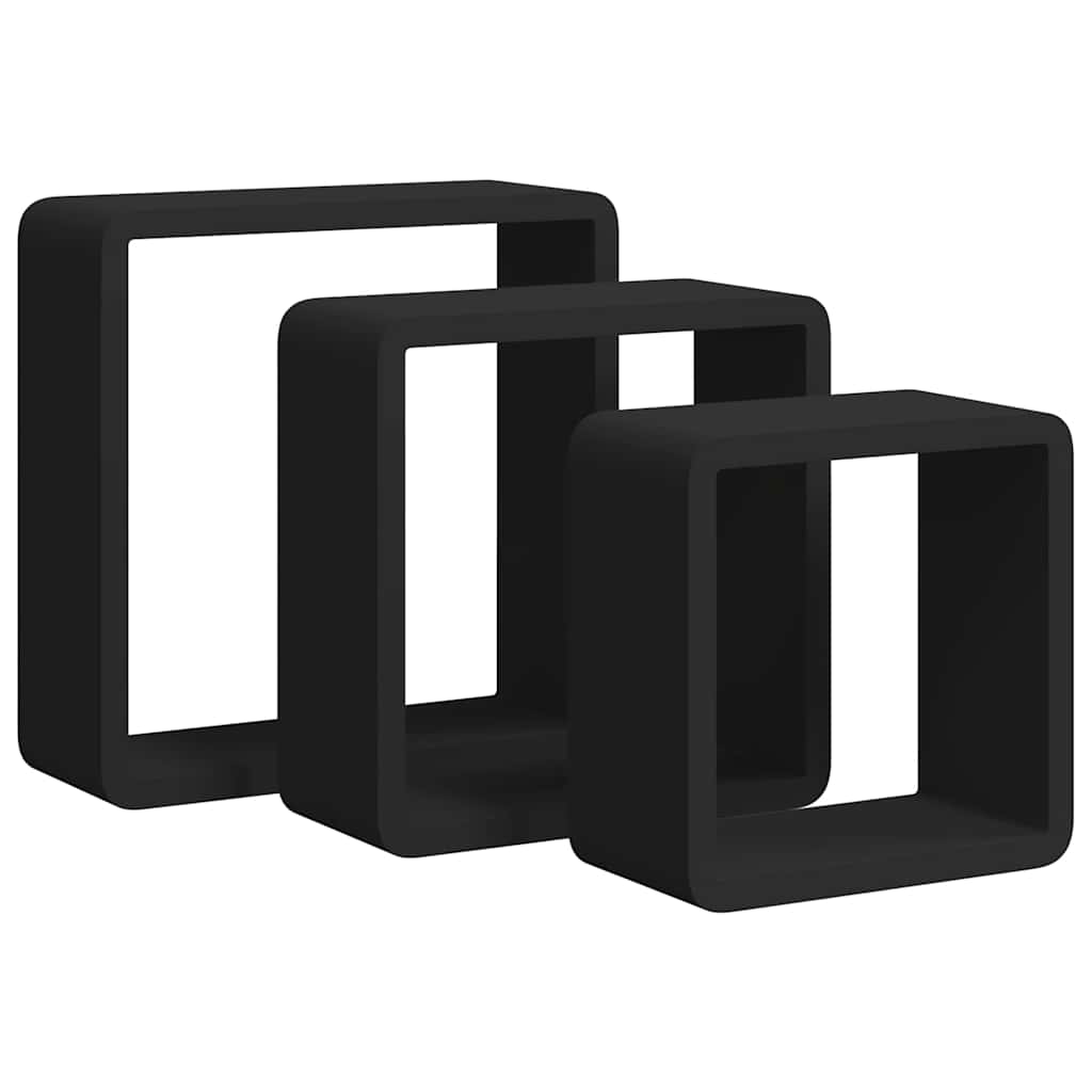 vidaXL Wall Cube Shelf | Set of 3 | Black | MDF | Large, Medium, Small 2