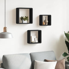 vidaXL Wall Cube Shelf | Set of 3 | Black | MDF | Large, Medium, Small 3