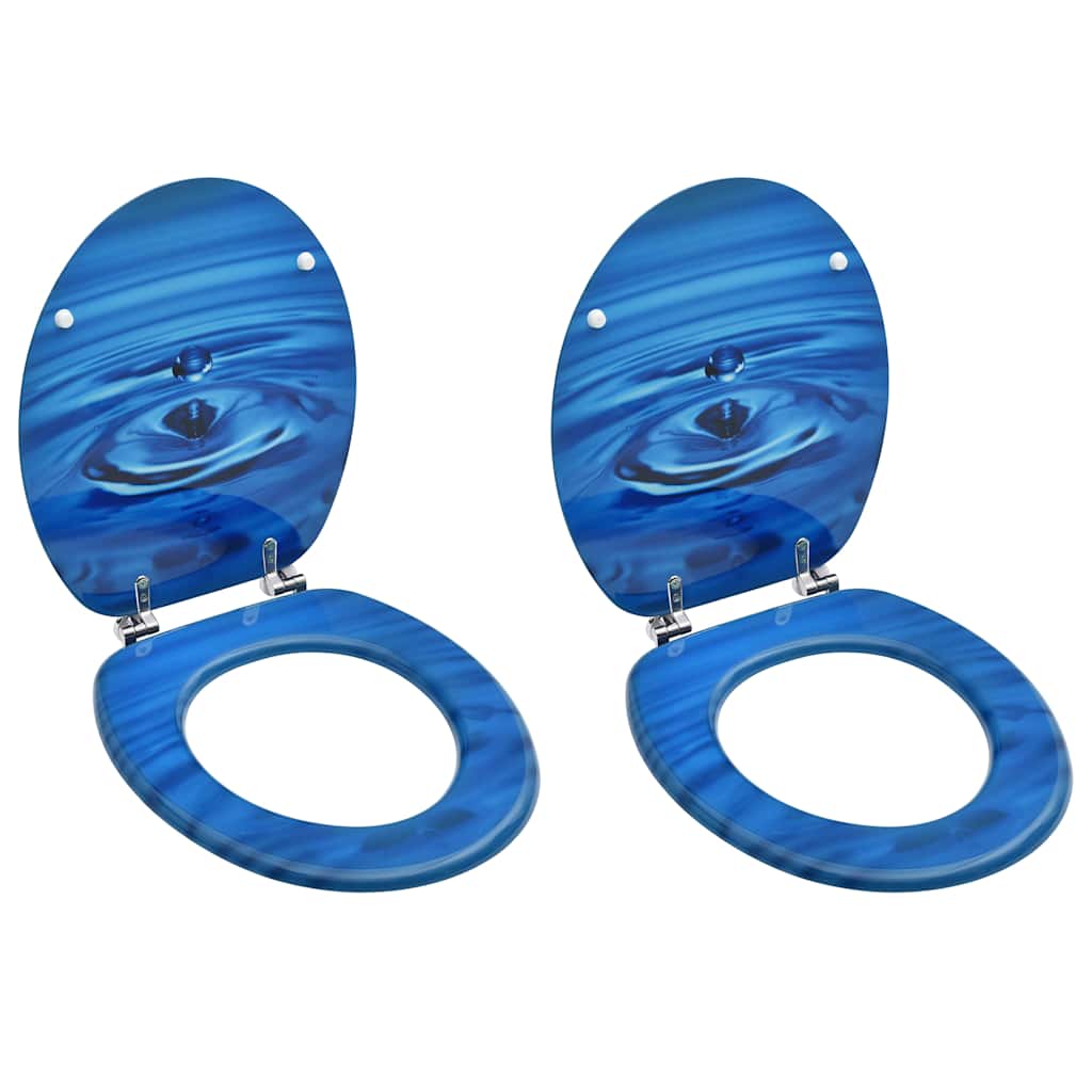 vidaXL WC Toilet Seats with Lid 2 pcs MDF Blue Water Drop Design 1