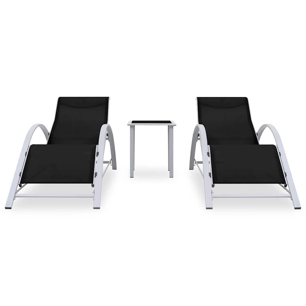 310534 vidaXL Sun Loungers 2 pcs with Table Aluminium Black 2