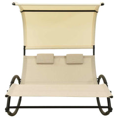 310548 vidaXL Double Sun Lounger with Canopy Textilene Cream 2
