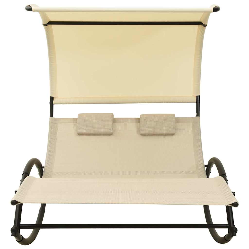 310548 vidaXL Double Sun Lounger with Canopy Textilene Cream 2