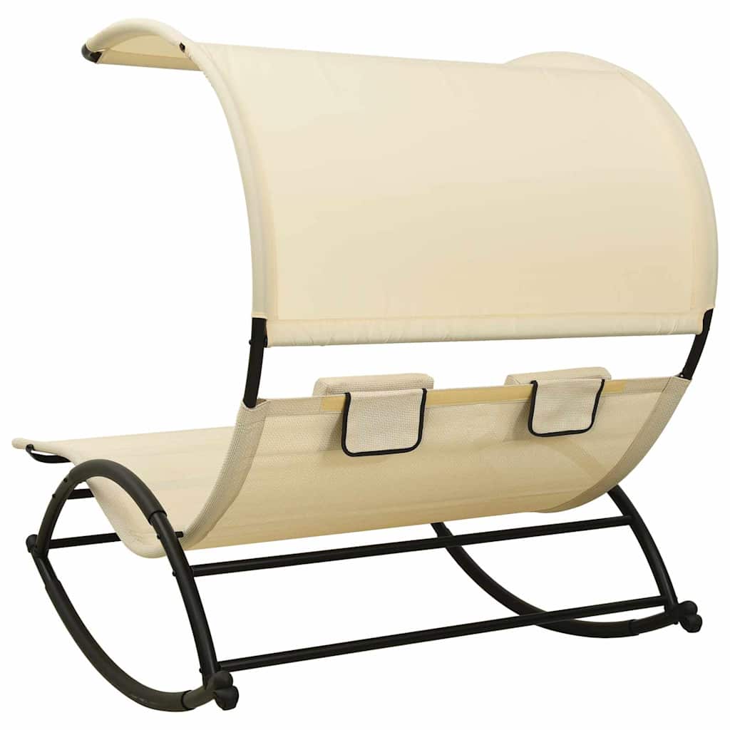 310548 vidaXL Double Sun Lounger with Canopy Textilene Cream 3