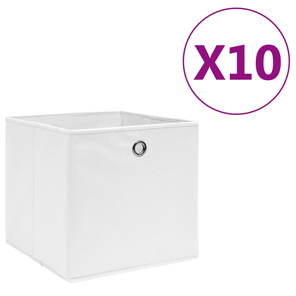 vidaXL Storage Box | Set of 10 | White | Non-woven fabric | 28 x 28 x 28 cm 1