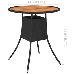vidaXL Garden Dining Table Black Ø 70 cm Poly Rattan and Solid Acacia Wood 5