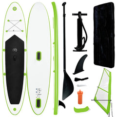 Inflatable Stand Up Paddleboard with Sail Set and White Green