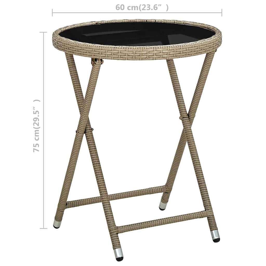 vidaXL Tea Table | Beige | PE rattan, powder-coated steel, tempered glass 6