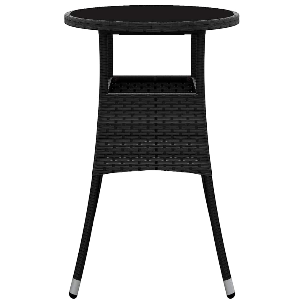 vidaXL Garden Table Ø60x75 cm Tempered Glass and Poly Rattan Black 3