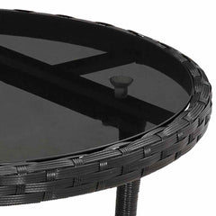 vidaXL Garden Table Ø60x75 cm Tempered Glass and Poly Rattan Black 5