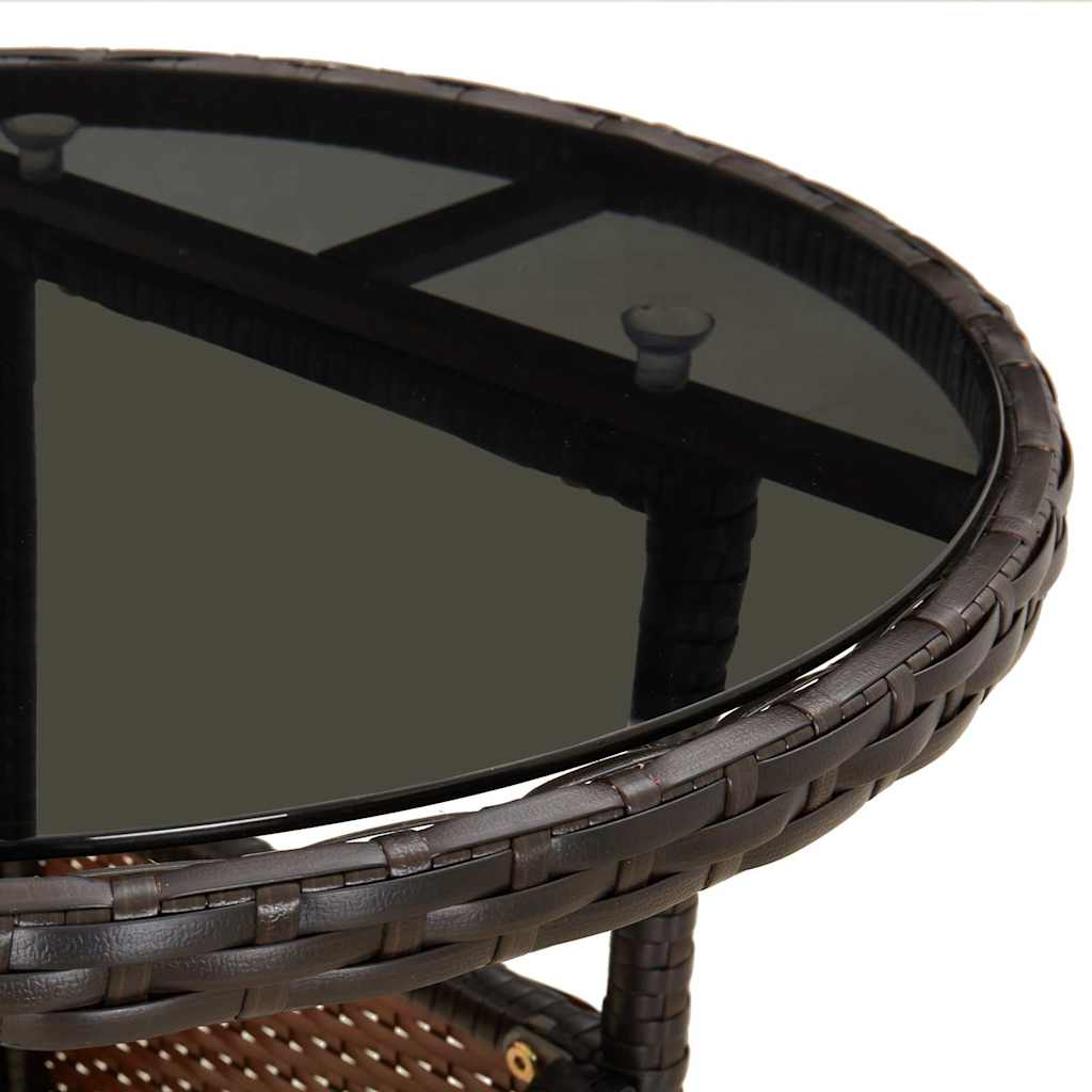 vidaXL Garden Table | Brown | Poly rattan, powder-coated steel, tempered glass 5