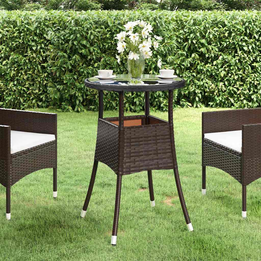 vidaXL Garden Table | Brown | Poly rattan, powder-coated steel, tempered glass 1