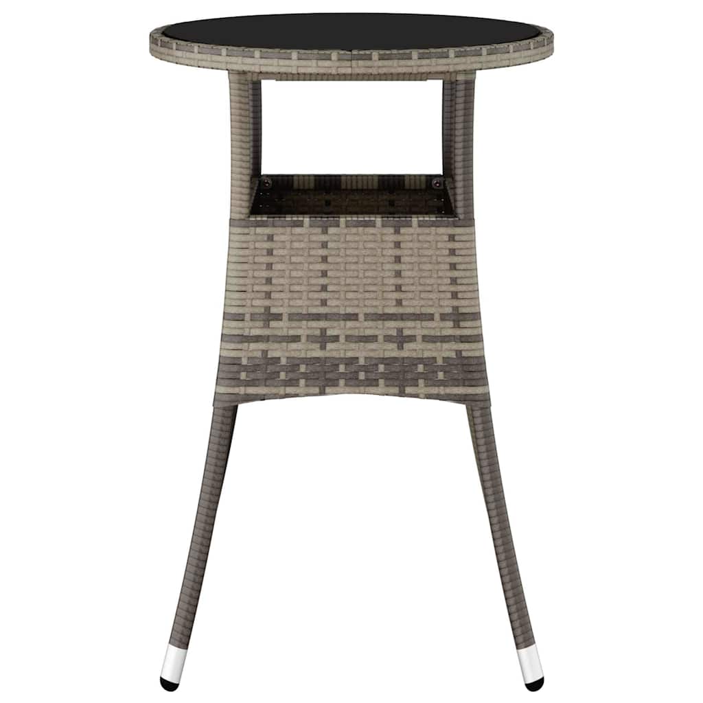 vidaXL Garden Table Ø60x75 cm Tempered Glass and Poly Rattan Grey 4