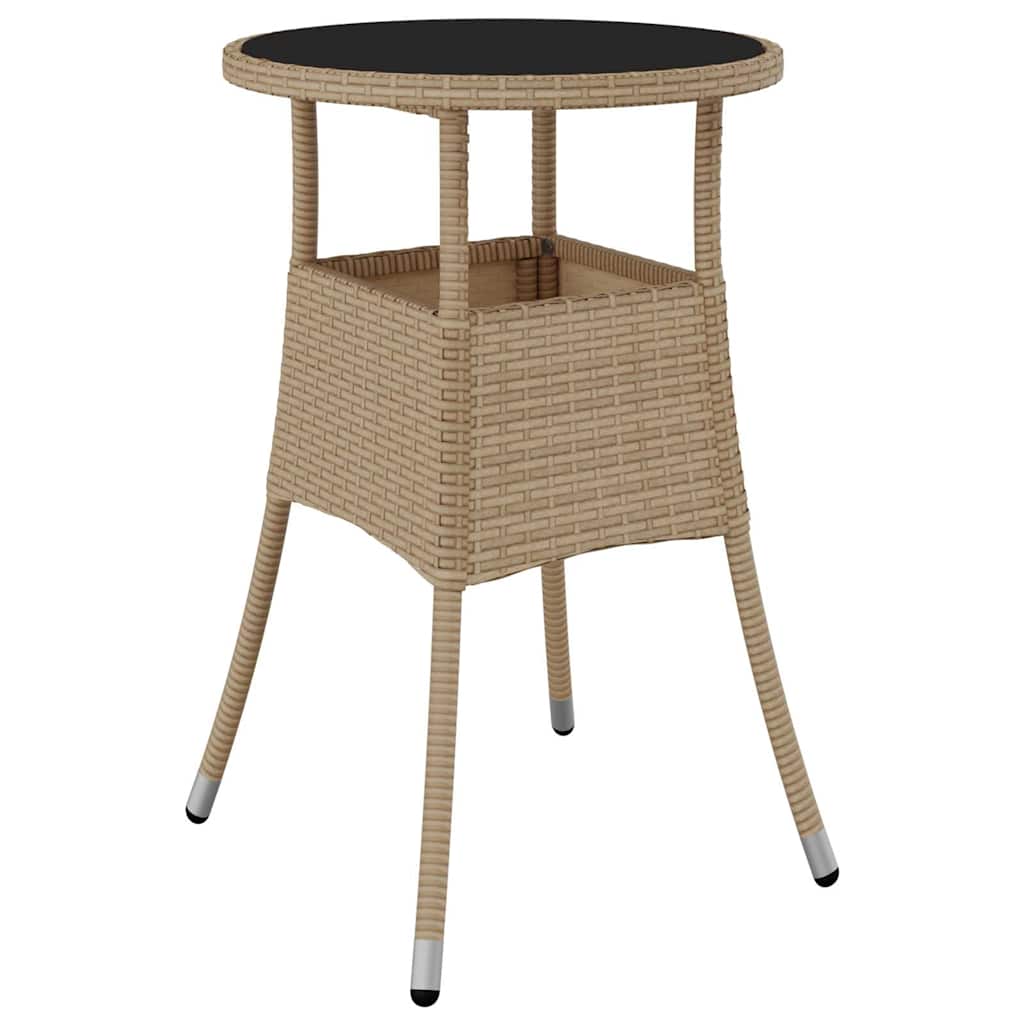 vidaXL Garden Table | Beige | Poly rattan, powder-coated steel, tempered glass 2