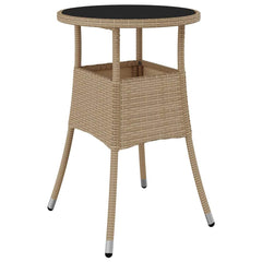 vidaXL Garden Table | Beige | Poly rattan, powder-coated steel, tempered glass 2