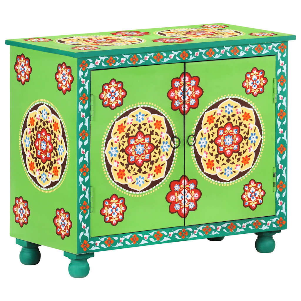 Hand Painted Sideboard 70x35x60 cm Solid Mango Wood Green