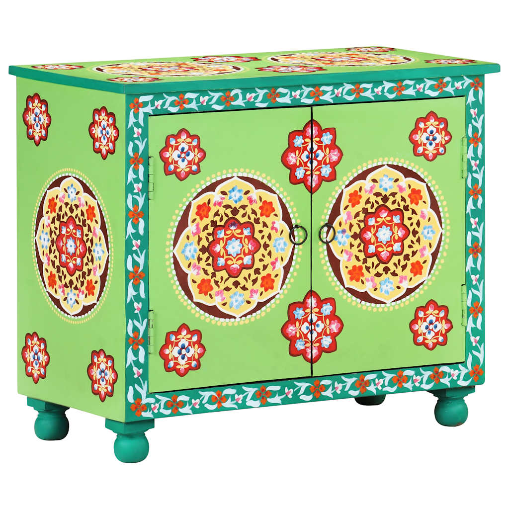 Hand Painted Sideboard 70x35x60 cm Solid Mango Wood Green