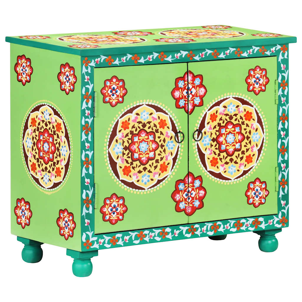 Hand Painted Sideboard 70x35x60 cm Solid Mango Wood Green