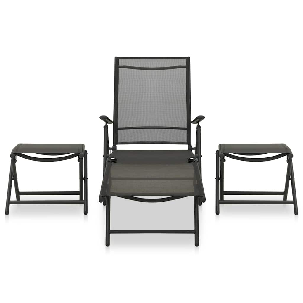 vidaXL 3 Piece Garden Lounge Set Textilene and Aluminium Black 2