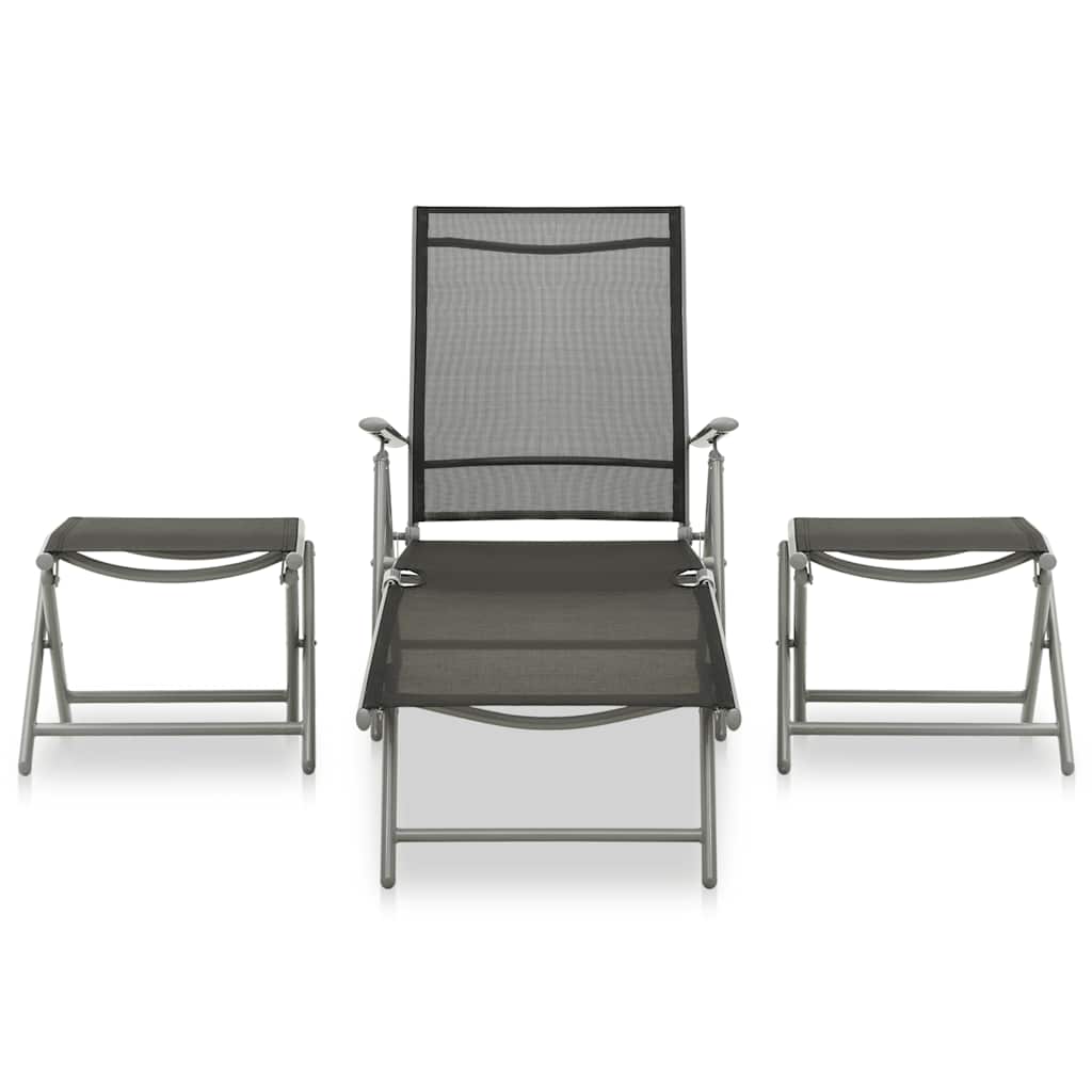 vidaXL 3 Piece Garden Lounge Set Textilene and Aluminium Silver 2