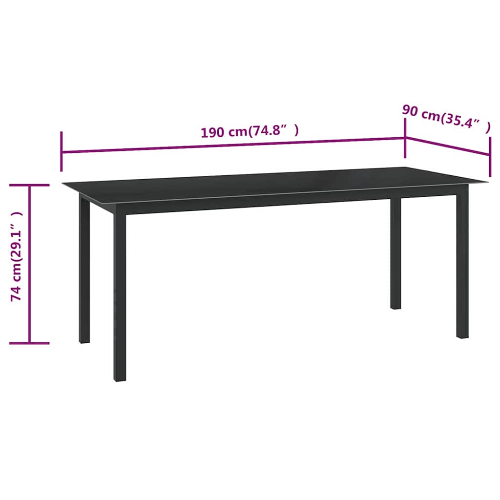 Garden Table Aluminium and Glass Black 190 cm 90 cm