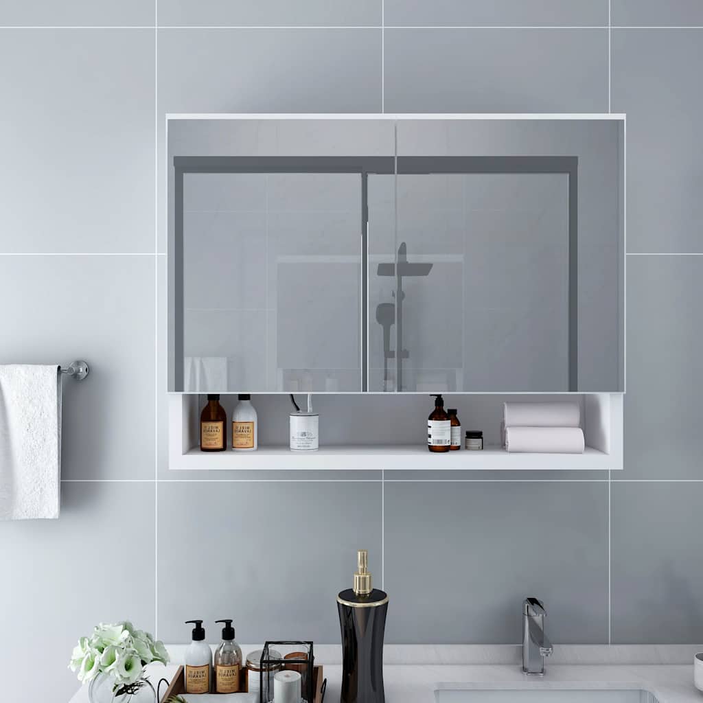 LED Bathroom Mirror Cabinet 80x15x60 cm MDF White