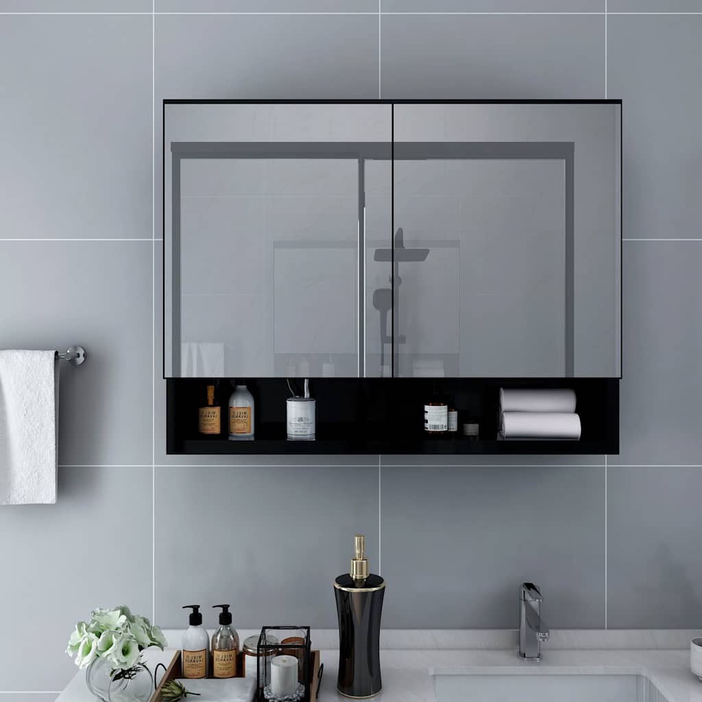 LED Bathroom Mirror Cabinet 80x15x60 cm MDF Black