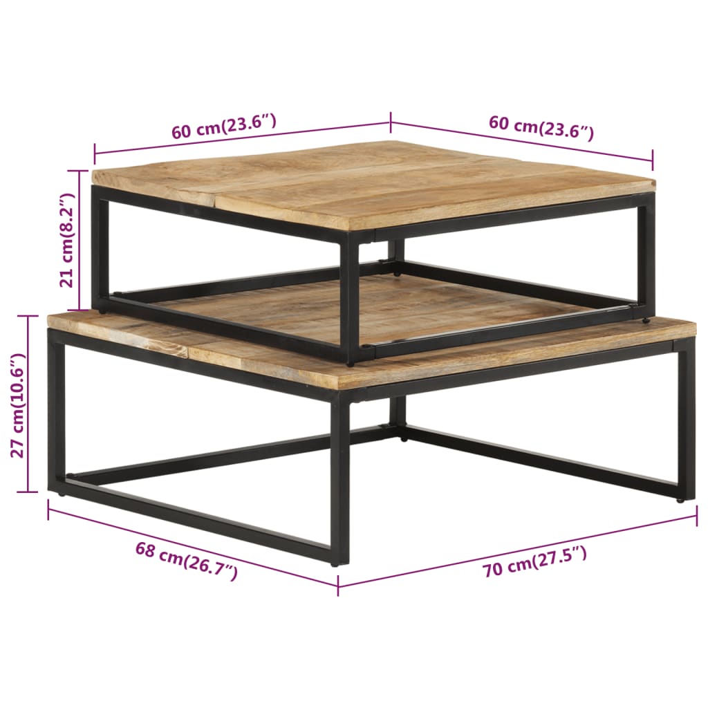 vidaXL Nesting Coffee Tables 2 pcs Solid Mango Wood 6