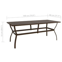Garden Table Steel Brown 190 cm 80 cm