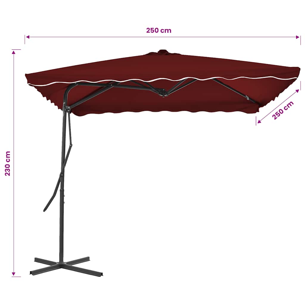 vidaXL Garden Parasol with Steel Pole Bordeaux Red 250x250x230 cm 6