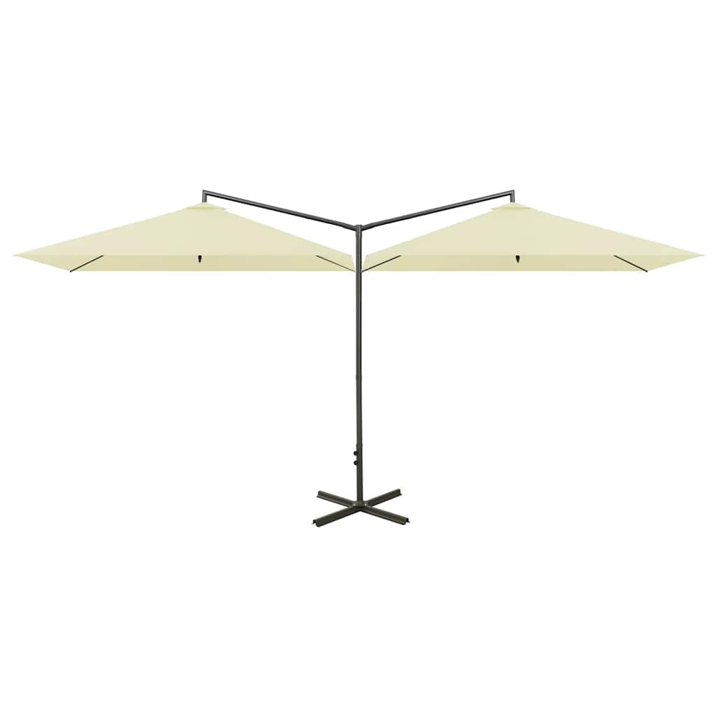 vidaXL Double Garden Parasol with Steel Pole Sand 600x300 cm 2