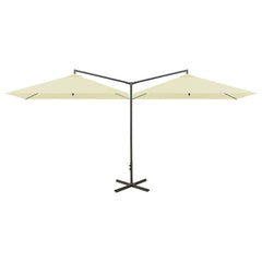 vidaXL Double Garden Parasol with Steel Pole Sand 600x300 cm 2