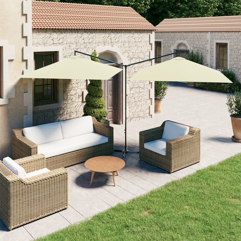 vidaXL Double Garden Parasol with Steel Pole Sand 600x300 cm 1