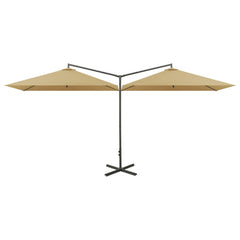 vidaXL Double Garden Parasol with Steel Pole Taupe 600x300 cm 2