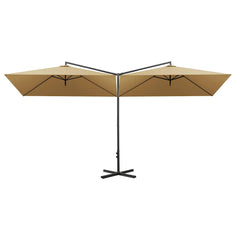 vidaXL Double Garden Parasol with Steel Pole Taupe 600x300 cm 3