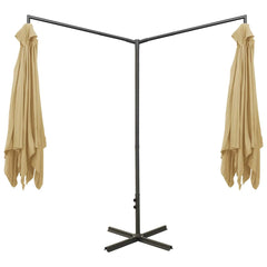 vidaXL Double Garden Parasol with Steel Pole Taupe 600x300 cm 4
