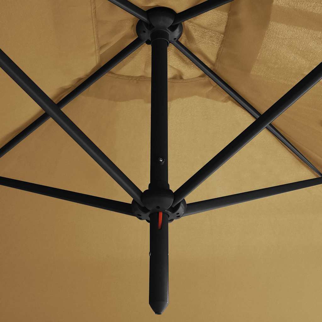 vidaXL Double Garden Parasol with Steel Pole Taupe 600x300 cm 5