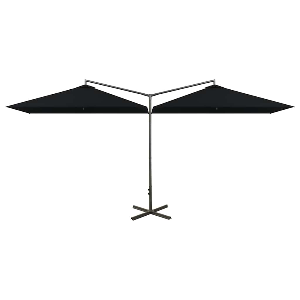 vidaXL Double Garden Parasol with Steel Pole Black 600x300 cm 2