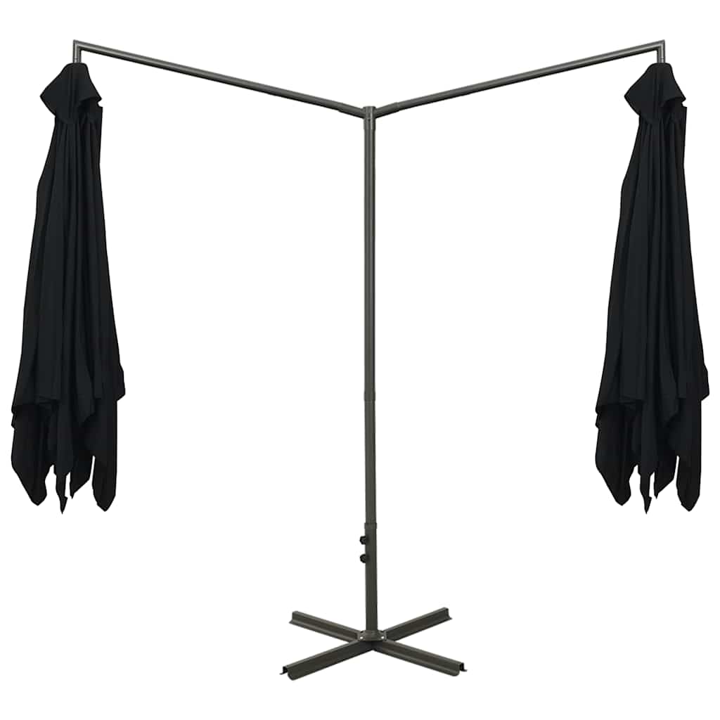vidaXL Double Garden Parasol with Steel Pole Black 600x300 cm 4