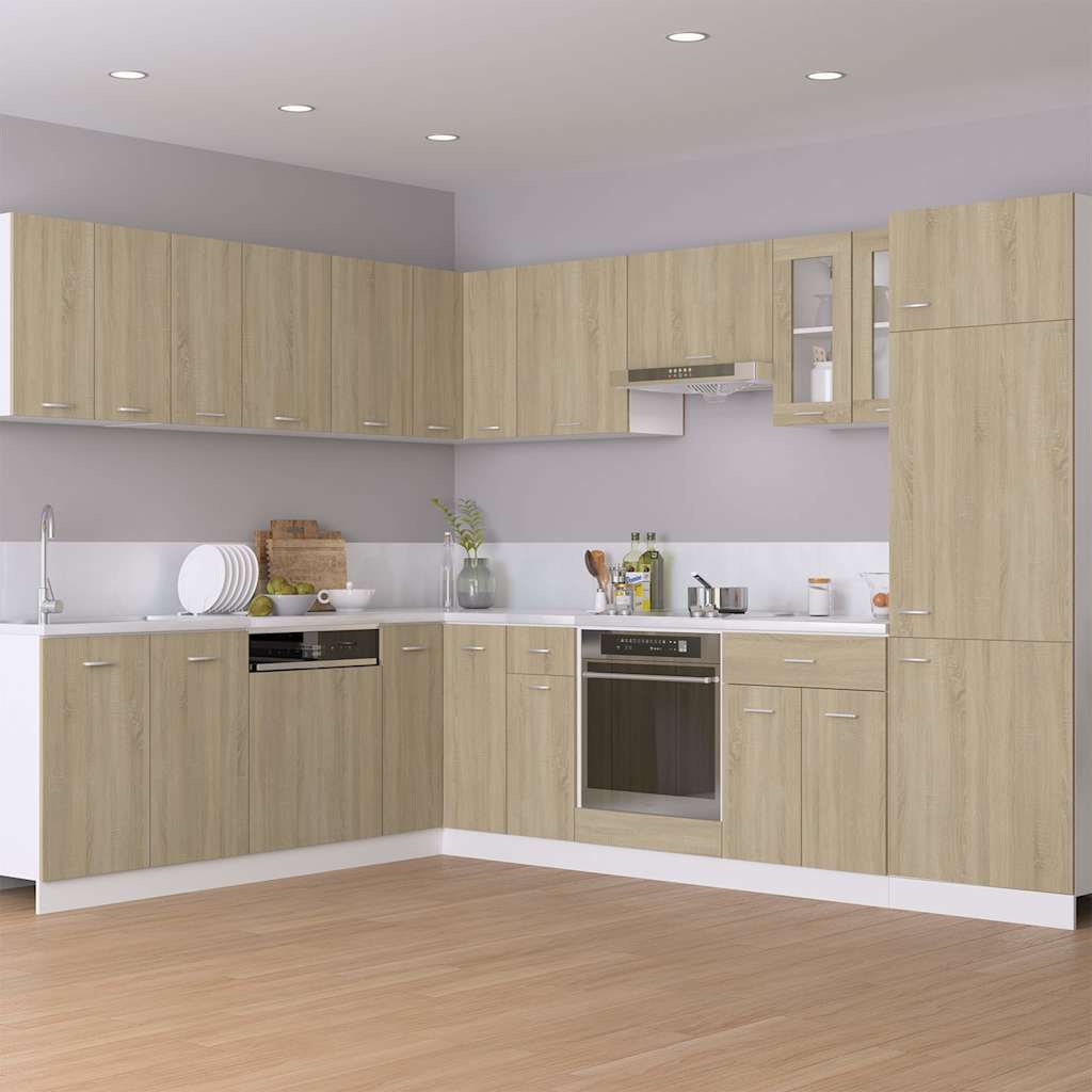 Kitchen Base Cabinet "Lyon" Engineered Wood Sonoma oak 1x bottom cabinet (1 door 1 drawer) 30–1x hanging cabinet (1 door) 30 cm wide 100 cm high 1x bottom cabinet (1 door 1 drawer) 30 cm