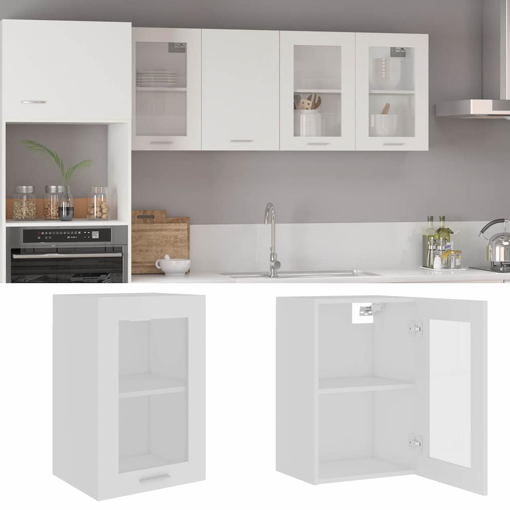 Hanging Cabinet 57 x 57 x 40 cm Engineered Wood White 1x hanging cabinet (3 shelves) 20–1x hanging glass cabinet (2 doors) 60 cm wide 80 cm high 1x hanging glass cabinet (1 door) 40 cm wide 60 cm high