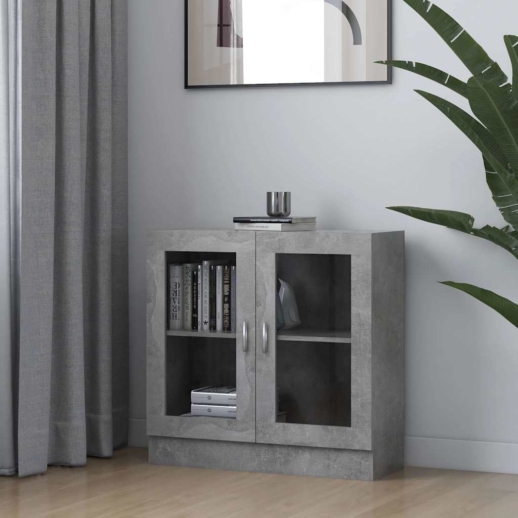 802745 vidaXL Vitrine Cabinet Concrete Grey 82,5x30,5x80 cm Engineered Wood 1