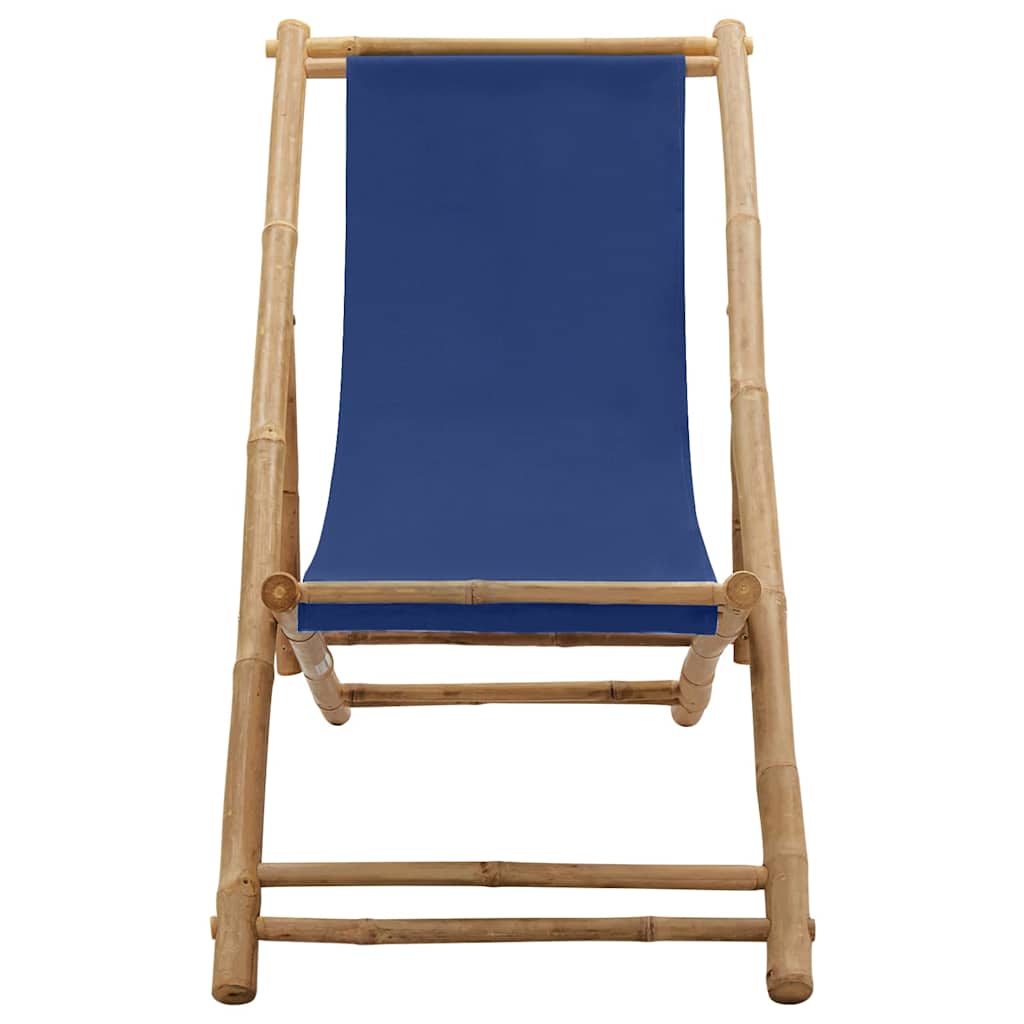 313019 vidaXL Deck Chair Bamboo and Canvas Navy Blue 2