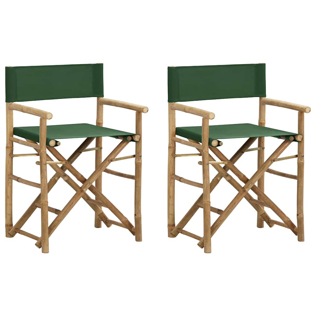 Folding Director's Chairs 2 pcs Bamboo and Fabric Green