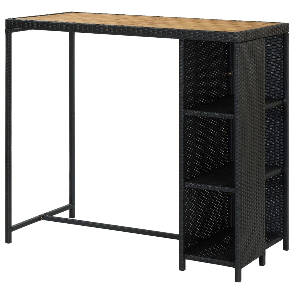 vidaXL Bar Table with Storage Rack Black 120x60x110 cm Poly Rattan 4