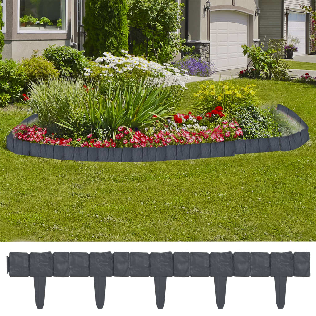 vidaXL Lawn Fence Stone Look 41 pcs Plastic 10 m 1