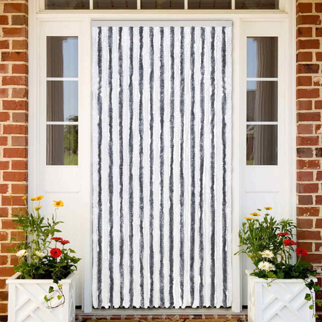 Fly Curtain 118x220 cm Chenille Width 118 cm Anthracite–Grey and white Grey and white