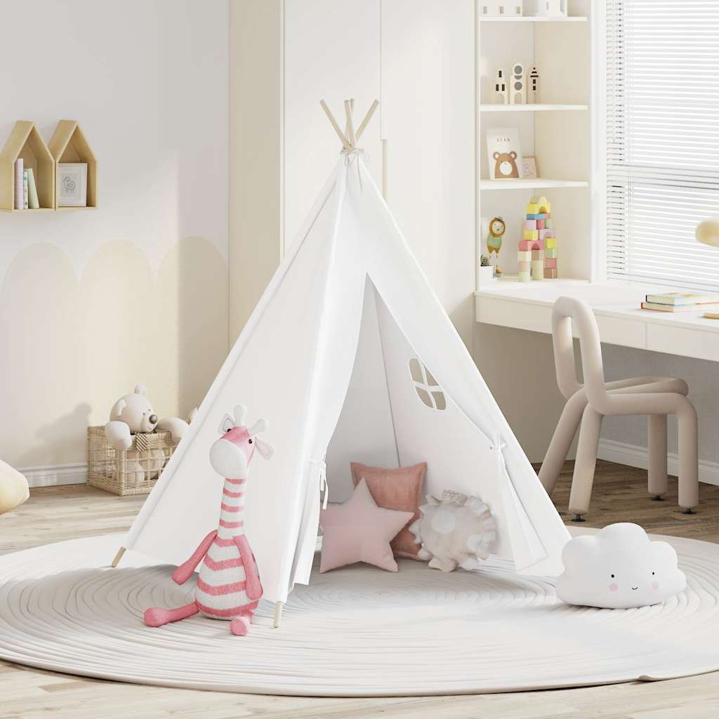 vidaXL Children Teepee Tent with Bag Peach Skin White 120x120x150 cm 1