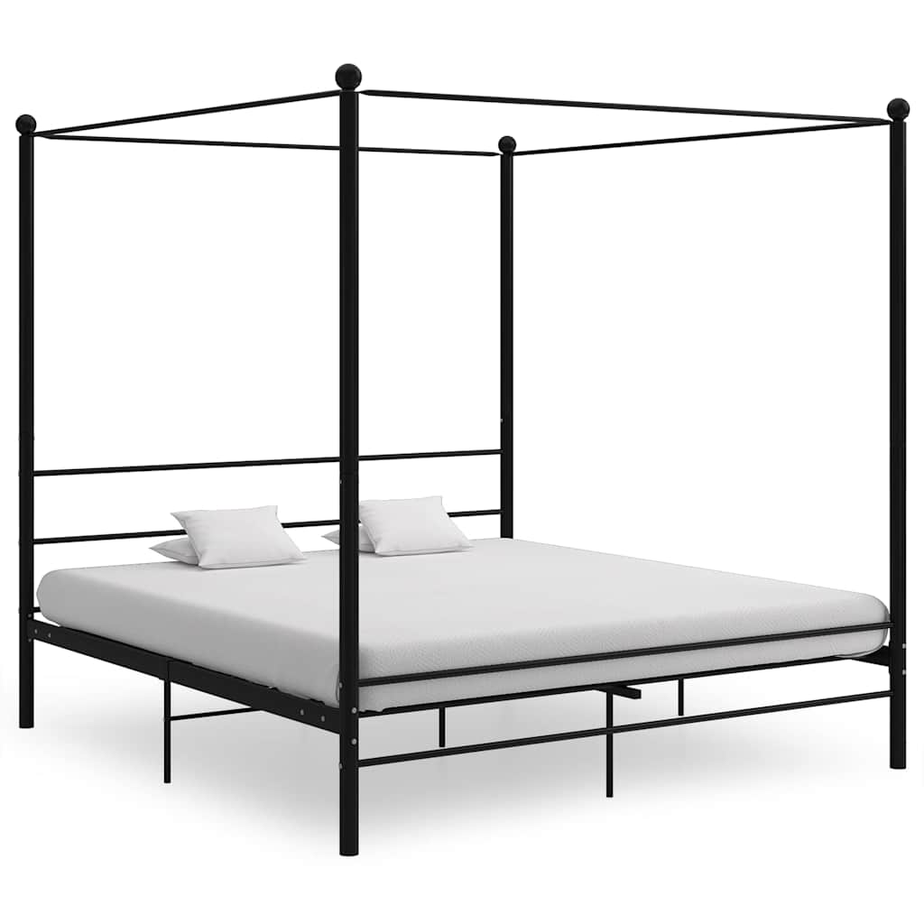 Canopy Bed Frame without Mattress Metal Black 180 x 200 cm