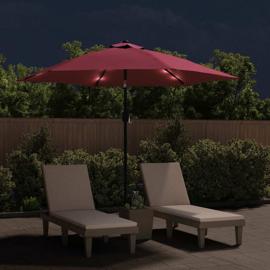 Outdoor Parasol with LED Lights and Steel Pole 300 cm Bordeaux red